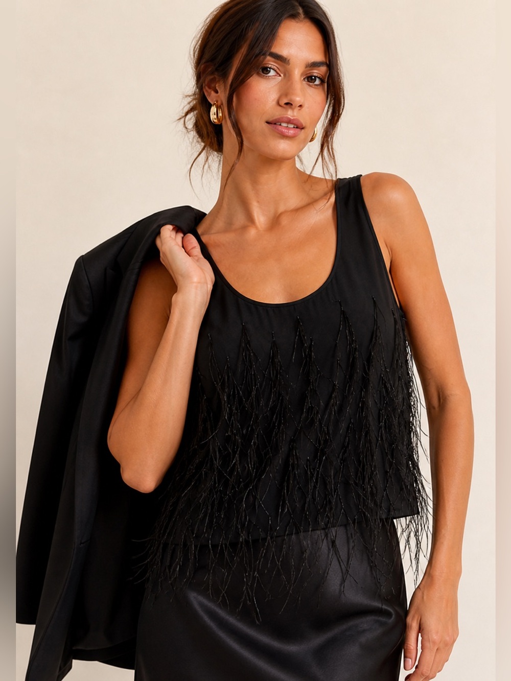 NWT! J. Crew Black Feather-Embellished Tank Top in Chiffon Size Small $198 NEW!